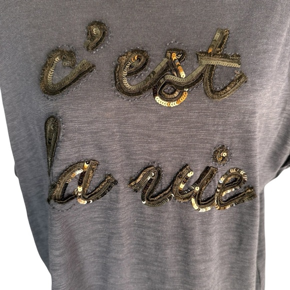 Chico’s XL Navy Blue Sequin T-Shirt C’est La Ve - Picture 4 of 8